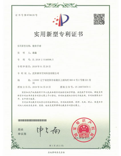 手球实用新型专利证书